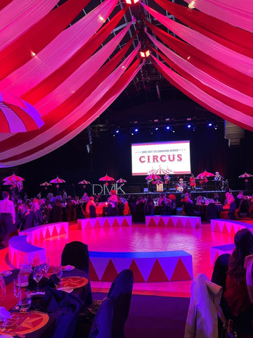 Red and white circus draping Luna Park Big Top Sydney