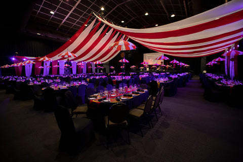 Red and white circus draping Luna Park Big Top Sydney