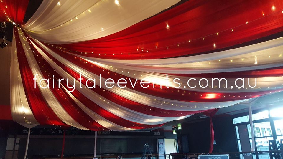 Circus ceiling draping red white sydney