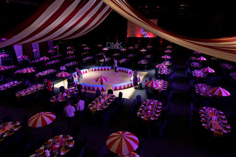 Red and white circus draping Luna Park Big Top Sydney