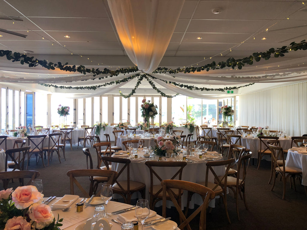 Eucalyptus garland wedding ceiling Sydney Long Reef Golf Club