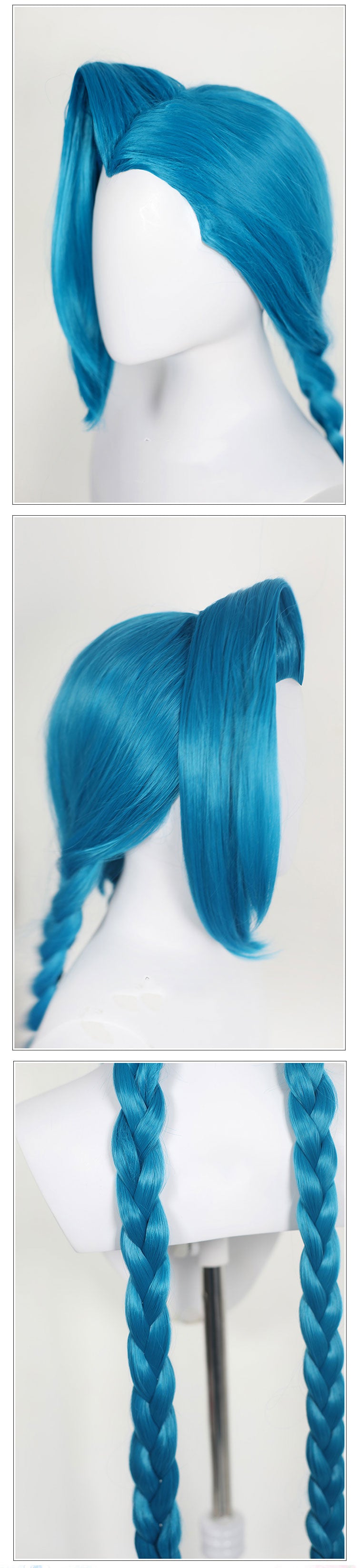 Game LOL League of Legends Jinx Long Blue Bunches Cosplay Wigs