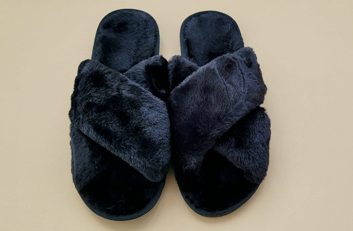 Dusty Blue Fluffy Slippers