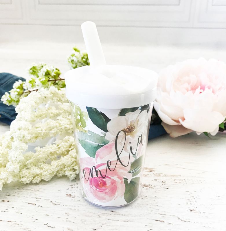 Personalized Floral Sippy Cup for Toddlers. Design: M5