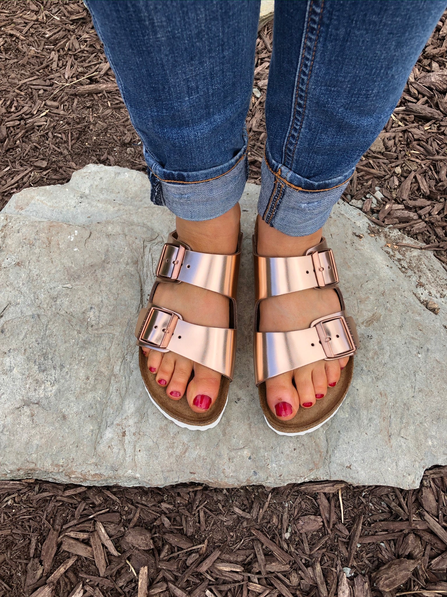 copper metallic birkenstocks