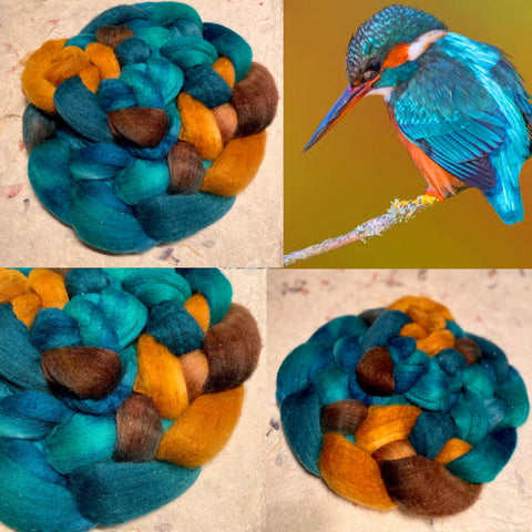 Kingfisher bird compared to handdyed tops