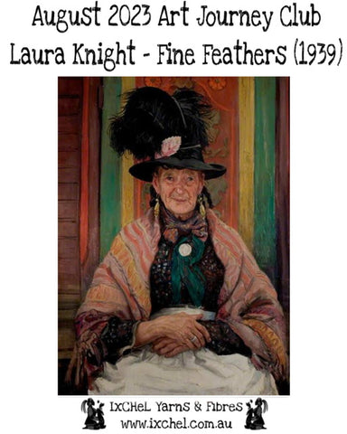 August club teaser label “fine feathers” by Laura Knight.