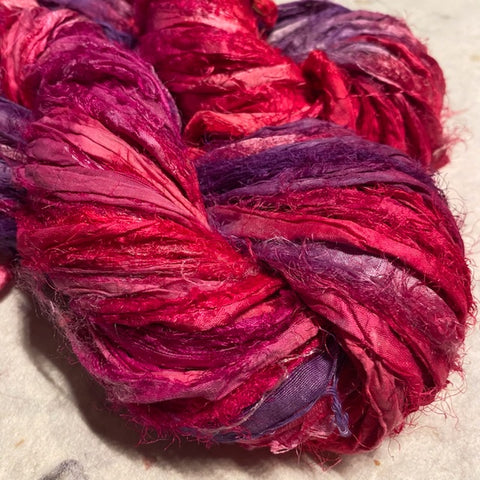 Silk ribbon hand dyed yarn