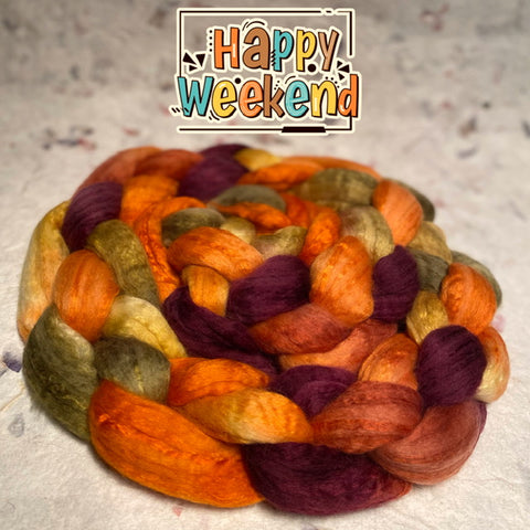 Handdyed top in the colourway gobble gobble