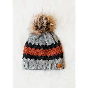 Gray, Charcoal & Rust Pom Hat - Tricia's Treasures
