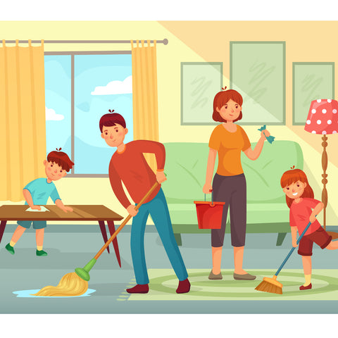 family cleaning with disinfectant for the home can be a team effort and fun with bulk disinfectant spray