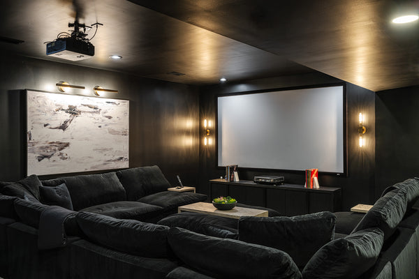 Basement Movie Room / Family Room Design by ULAH Interiors + Design, Buck Wimberly