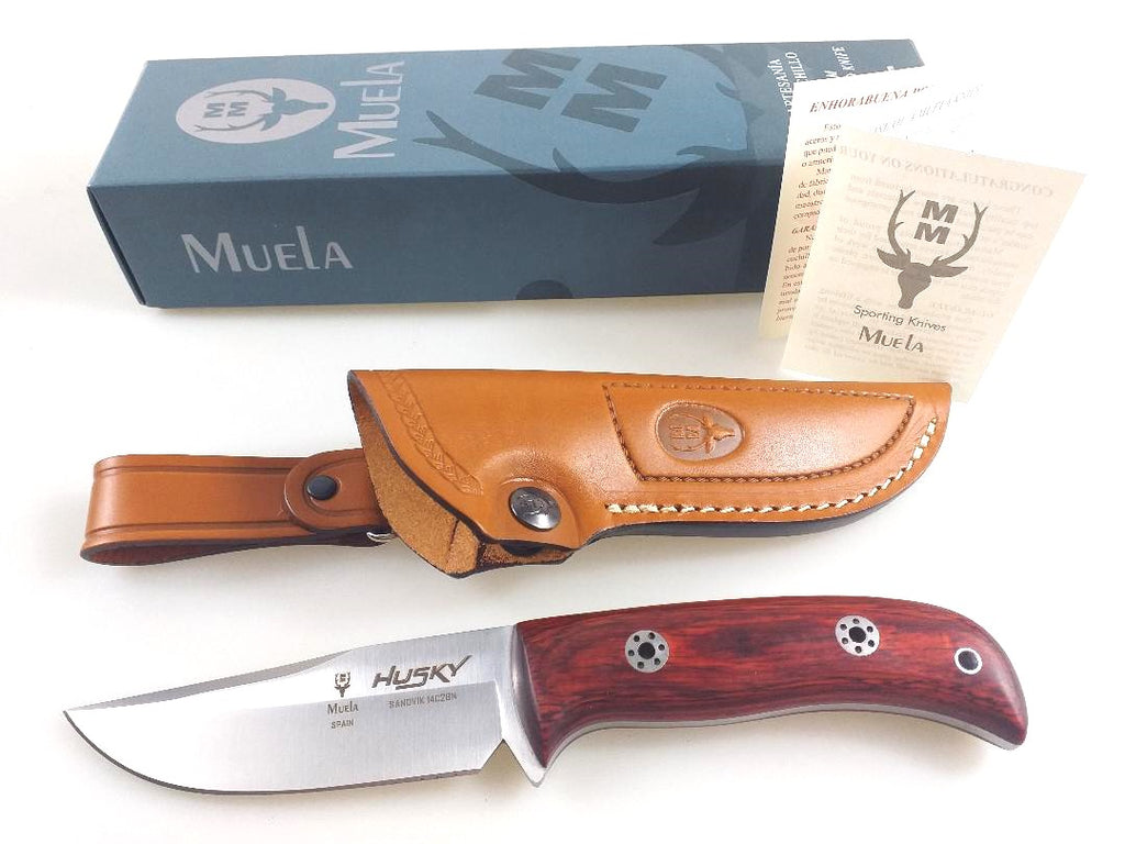  MUELA BISON-9OL Cuchillo de caza con mango de madera de olivo  con funda de cuero : Deportes y Actividades al Aire Libre