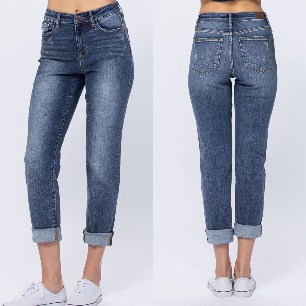 JUDY BLUE MID RISE CUFFED DESTROY BOYFRIEND JEANS