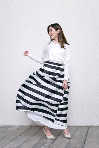 Maxi Skirt Stripes White Collared Shirt Button Down Dinner