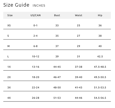 Size Chart – Curvy Pineapple Boutique