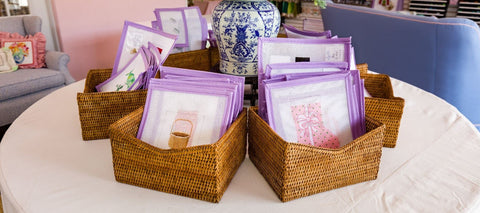 An array of needlepoint kits for adults at Lycette Designs shop in West Palm Beach, Florida.