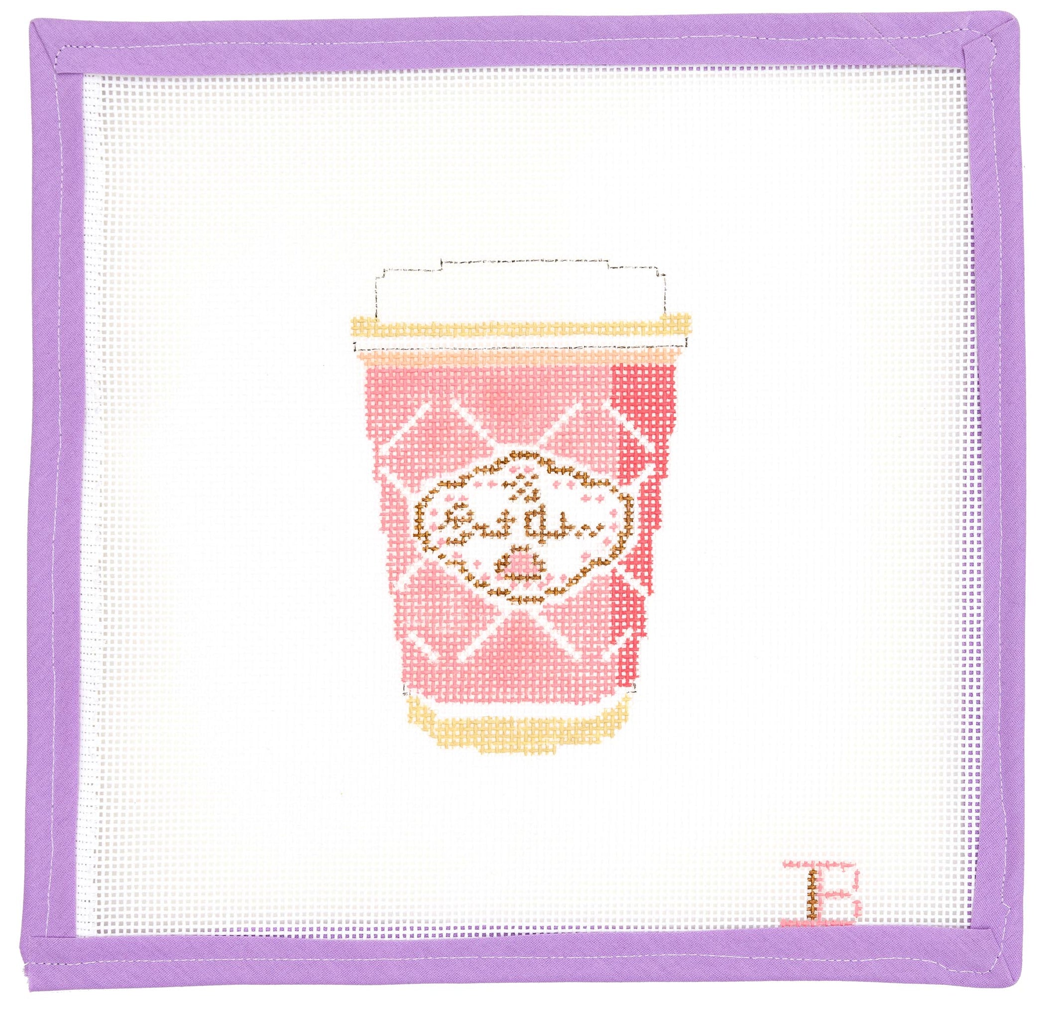 Pink Coffee Cup Needlepoint Canvas from Lycette Designs. Needlepoint ...