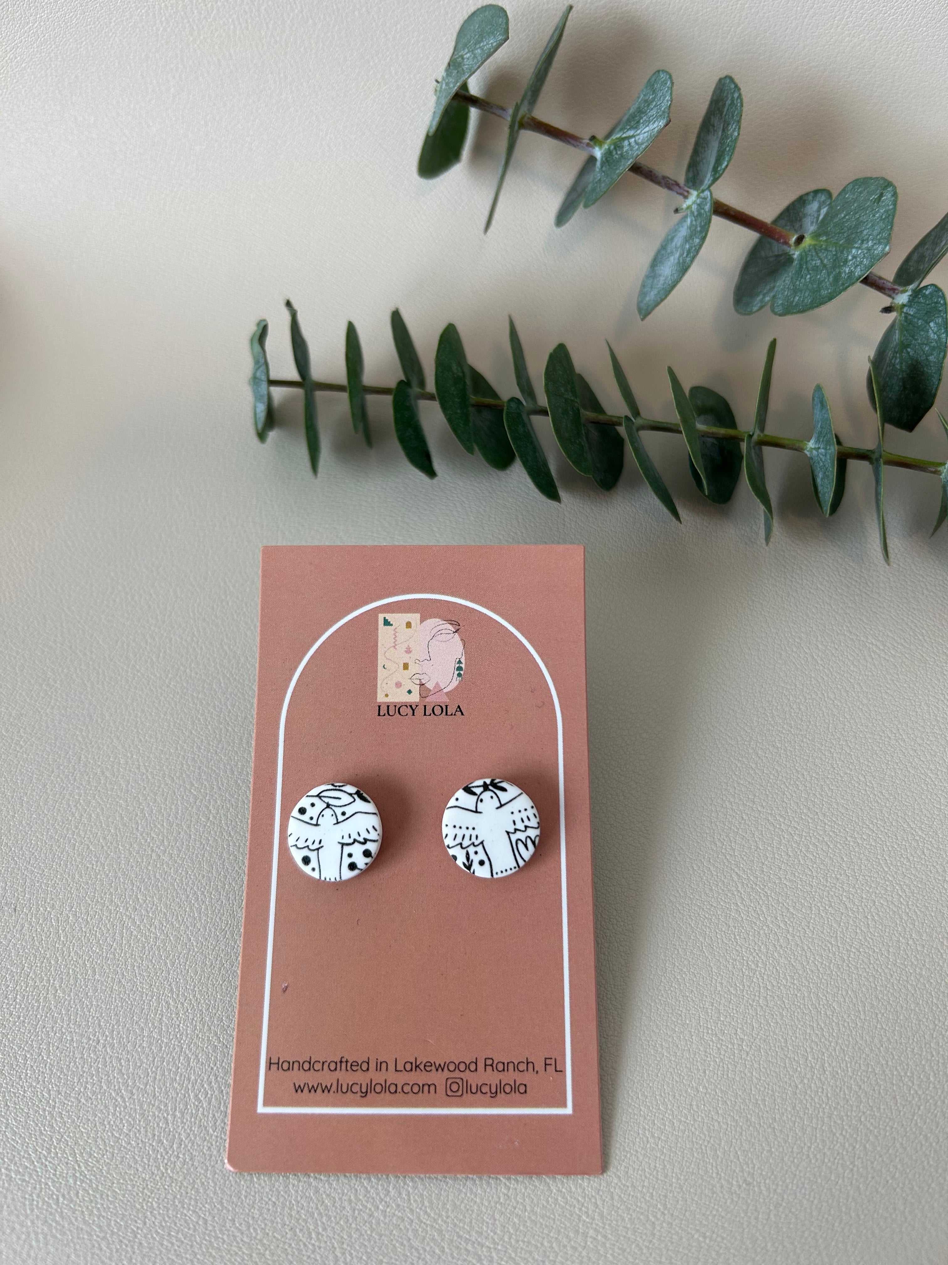 Bird Studs - Black on White