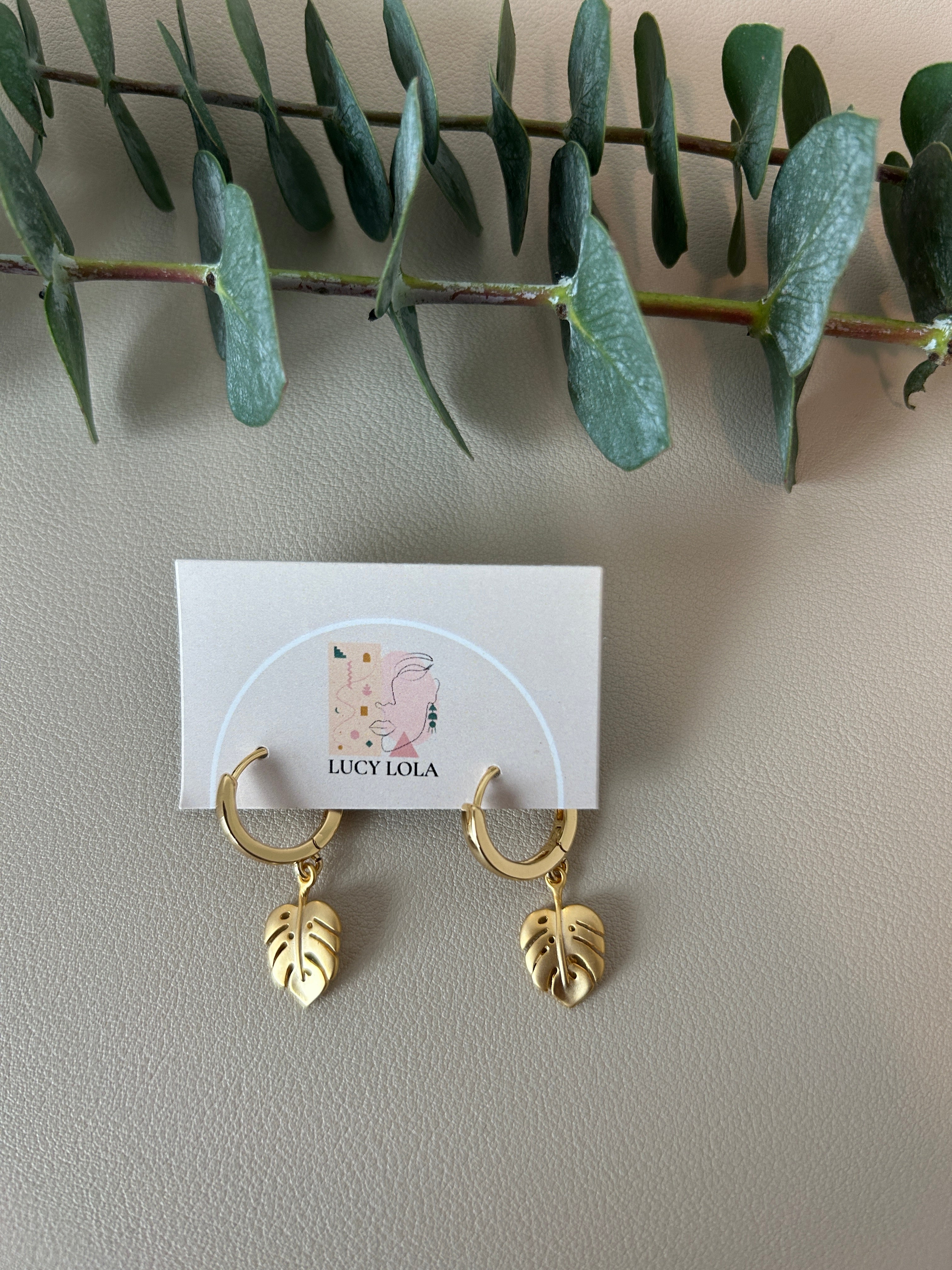 Monstera Charm Huggie Hoops - Style 9