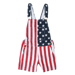 American flag overalls shorts