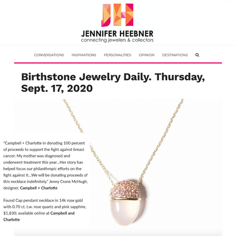 Jennifer Heebner Campbell and Charlotte Birthstone Jewelry Daily Found Cap Pendant Rose Quartz Pink Sapphire