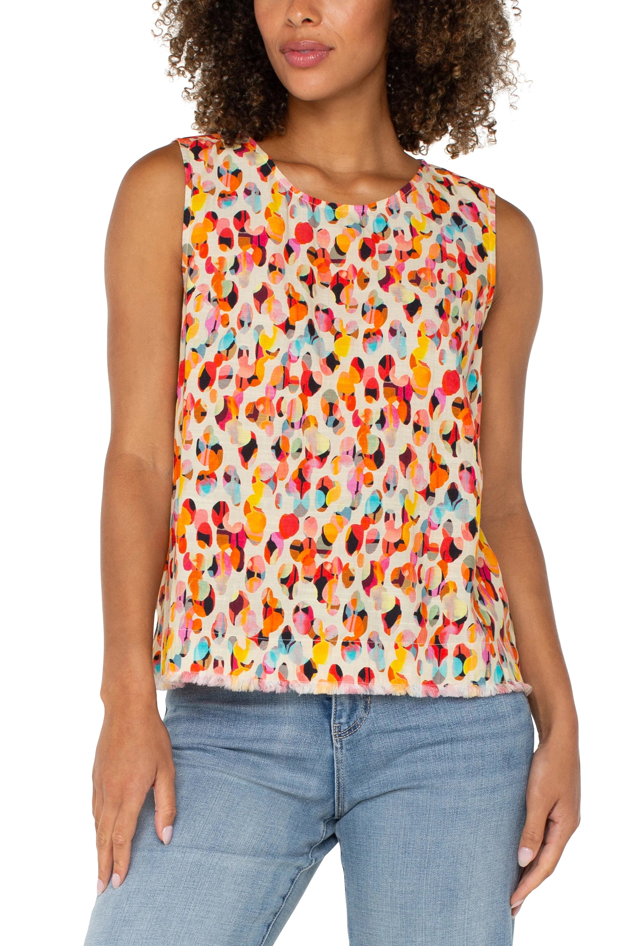 Sleeveless Woven Top With Button Back