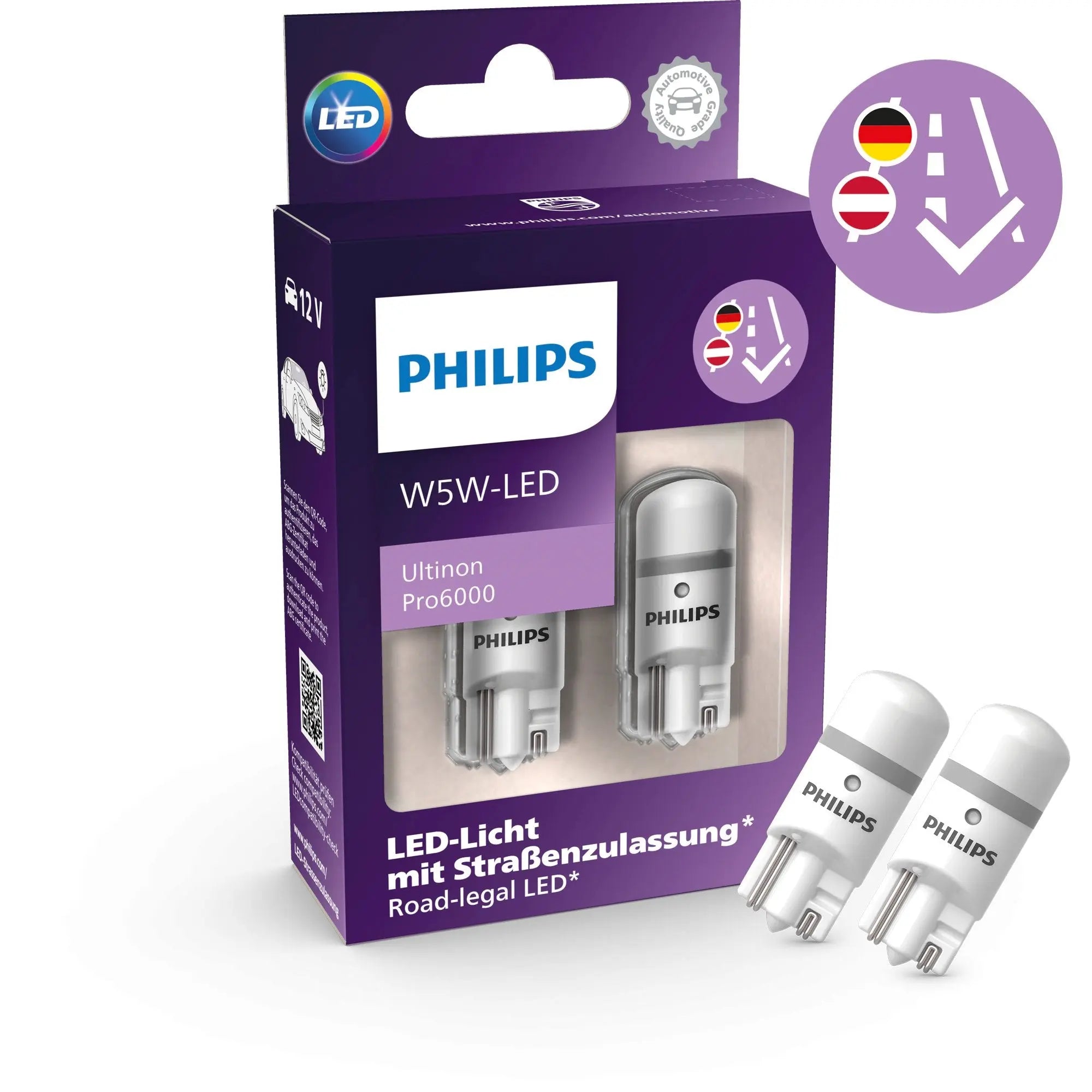 LED W5W 12V 0,9W Ultinon Pro6000 mit Straßenzulassung 6000K 2 St. Philips - Samsuns Group