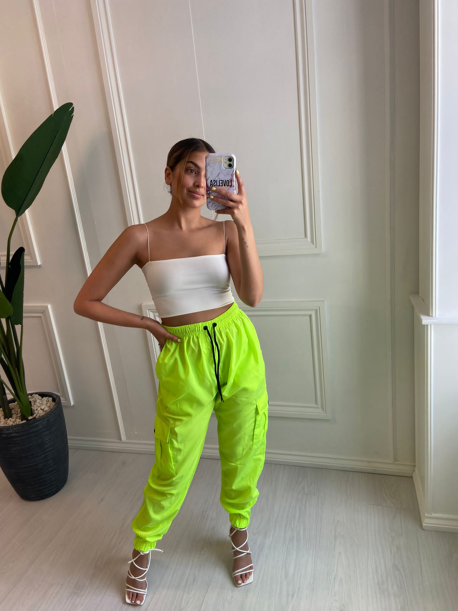 KAI wide leg pants in neon green