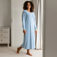 100% organic cotton nightie in gorgeous cornish blue stripe