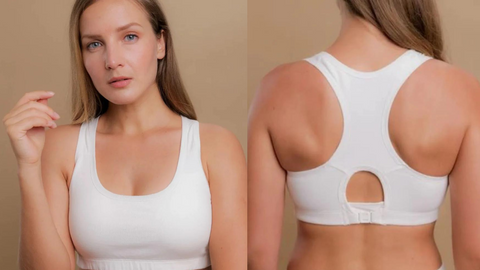 Front and back view of white racerback Organic Cotton, Cottonique Racerback bra