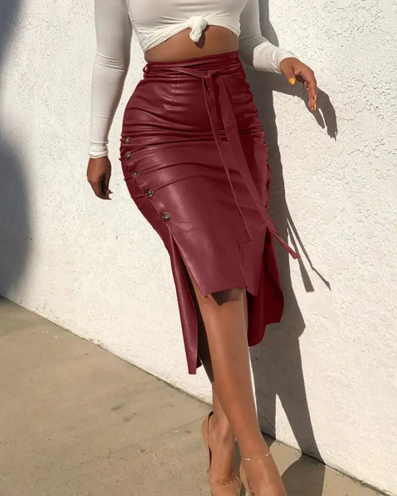 Leather Skirt With Belt