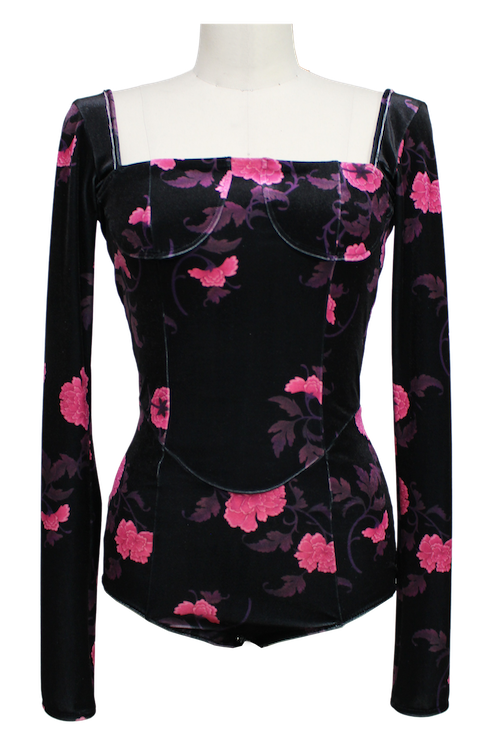 Fetico Floral Print Velour Bodysuits Whirledpies Com
