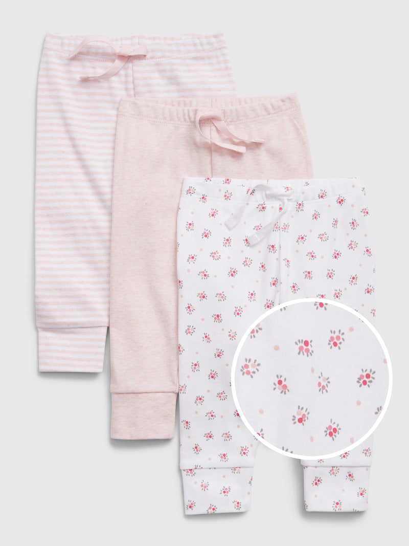 Gap Baby 100% Organic Cotton First Favorite Pull-On Pants (3-Pack) - Light Pink Floral