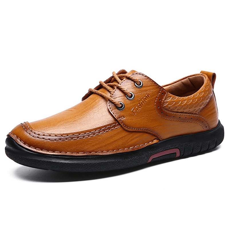 Hombres Casual Cómodo Suave Suela Cuero Genuino Con Cordones Oxfords Zapatos