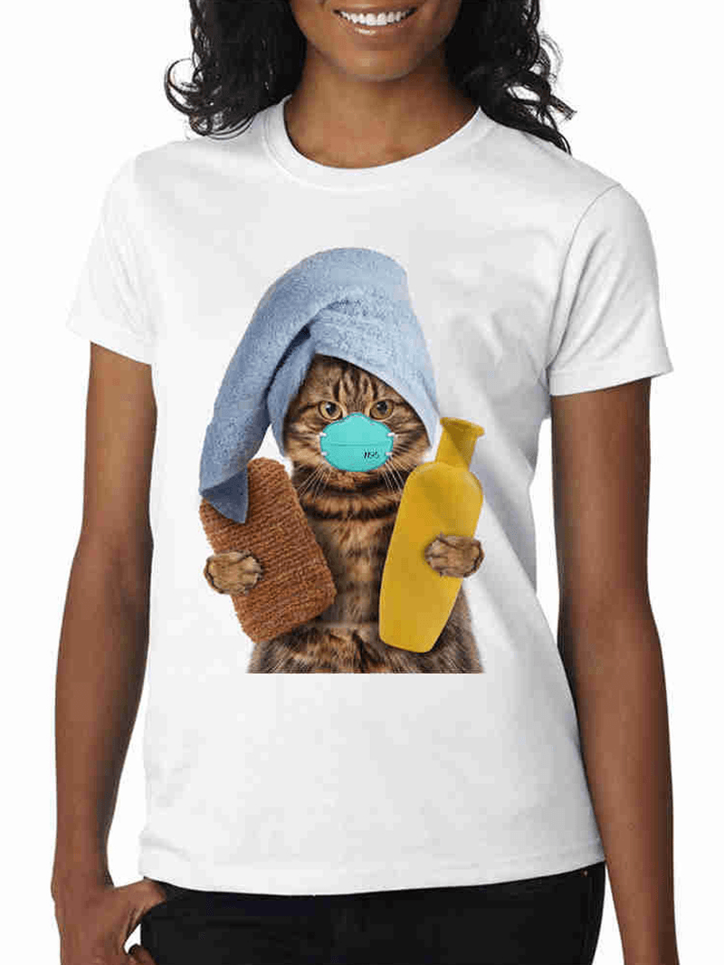 Masques de dessin animé mignon T-shirts occasionnels d'été à manches courtes d'impression de chat