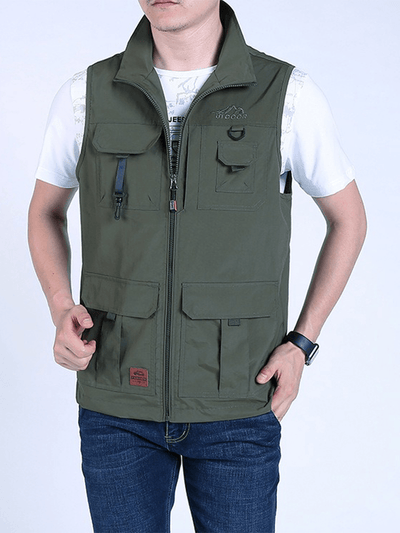 Mens Fashion Multi Pockets Solid Color Loose Fit Casual Vest - MRSLM