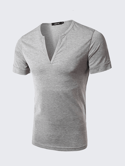 Men'S Fashion Sexy Deep V-Collar T-Shirts Casual Slim Pure Color Short Sleeve Tees