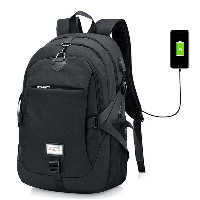 Men Nylon Large Capacity Laptop Backpack Travel Bag with USB Charging Port