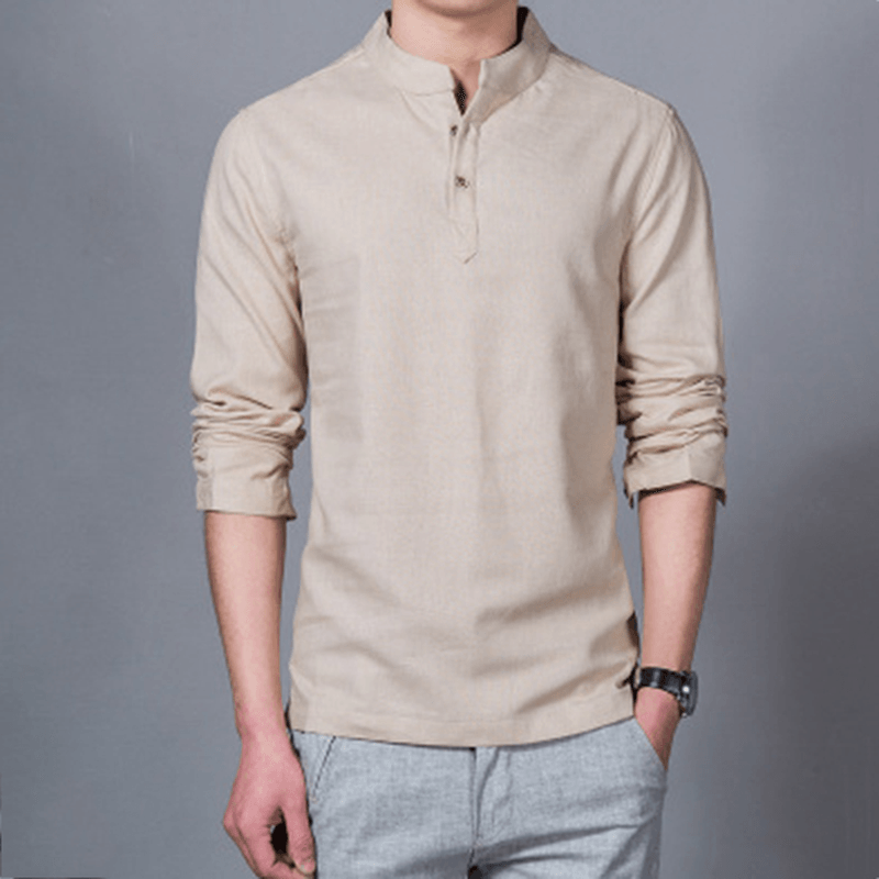 Mens Linen Solid Color Casual T-Shirts
