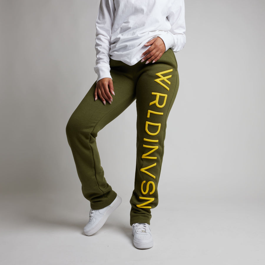 Puff Print Straight Leg Sweatpants (Olive/Yellow)