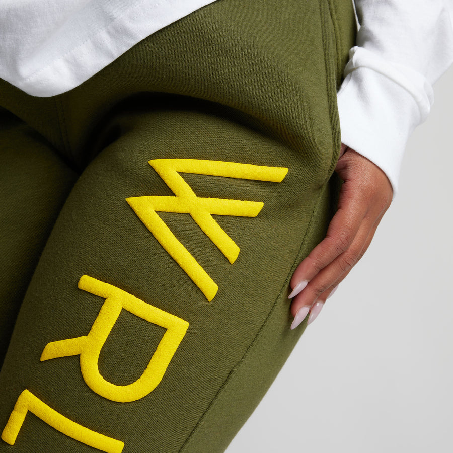 Puff Print Straight Leg Sweatpants (Olive/Yellow)