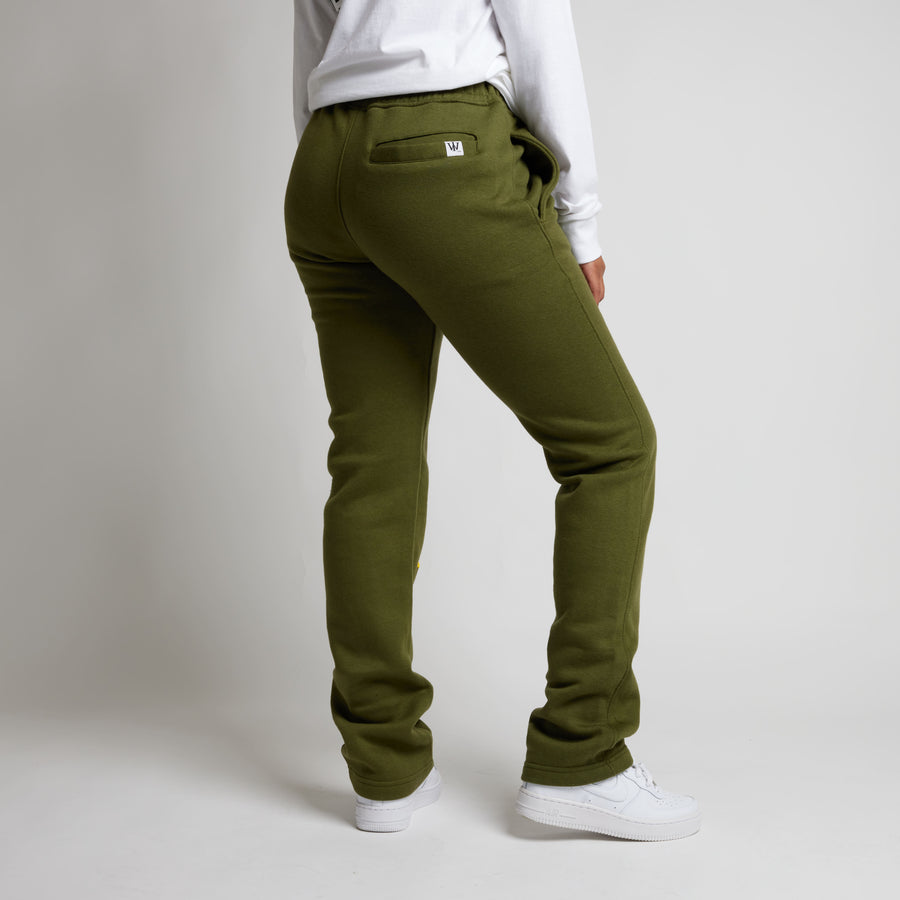 Puff Print Straight Leg Sweatpants (Olive/Yellow)