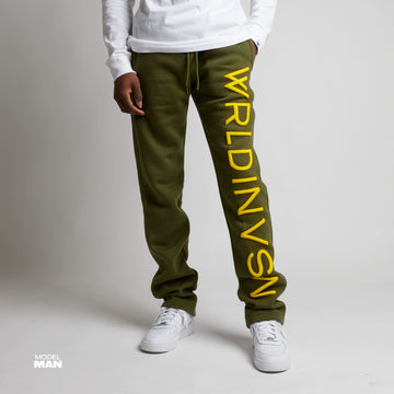 Puff Print Straight Leg Sweatpants (Olive/Yellow)