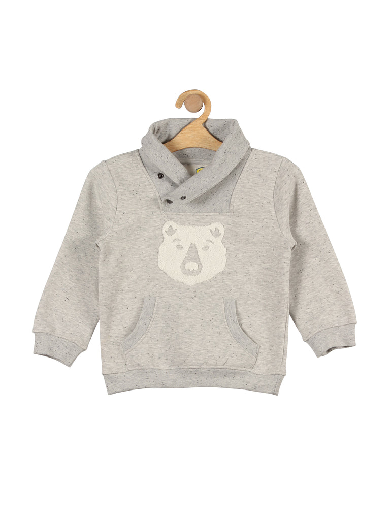 collared bear print long-sleeve sweatshirt