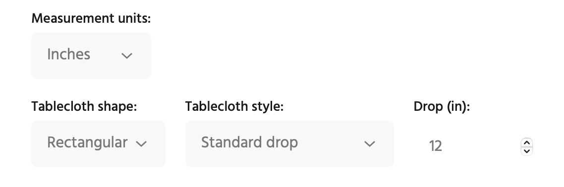 Tablecloth size calculator with different drop options