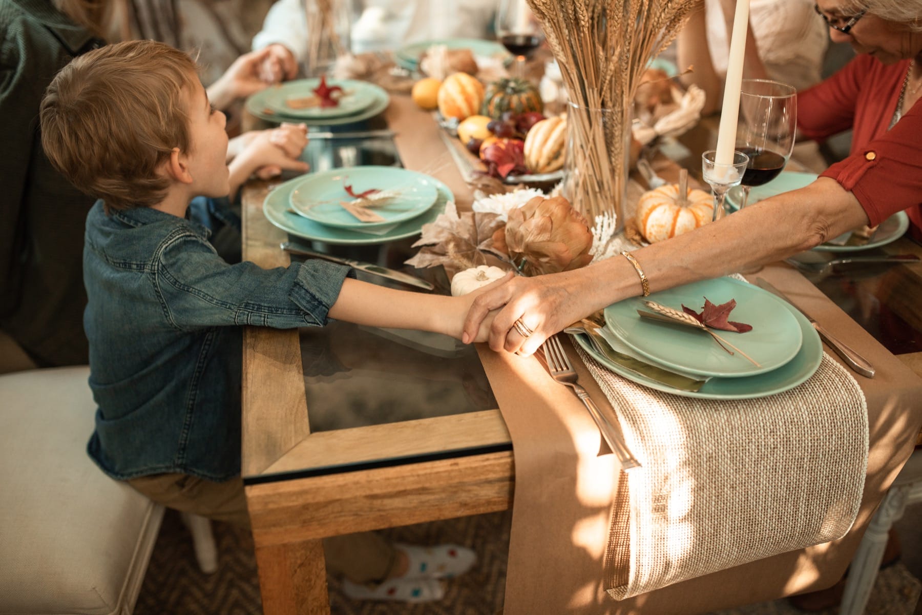 Thanksgiving celebration at the table with family