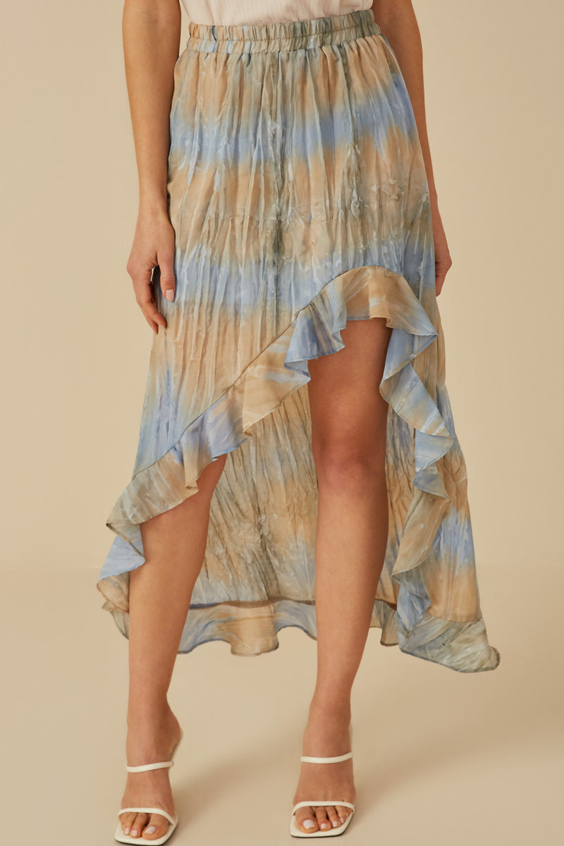 Womens Crinkle Textured Asymmetric High Low Skirt
