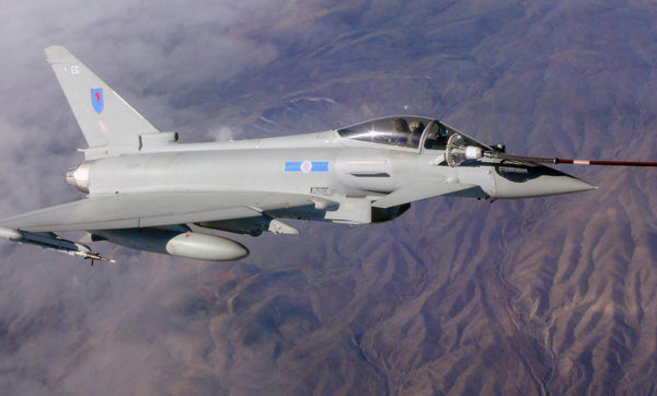 6 Sqn Typhoon taking on fuel from an RAF Voyager in 2016