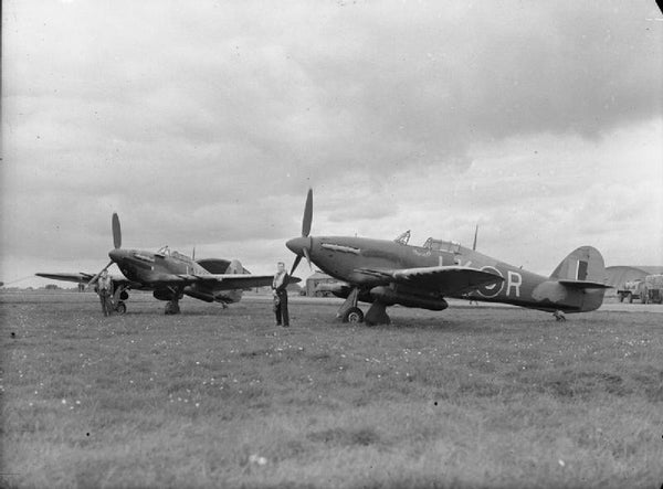 Two Hurricane Mark IIC night fighters of No. 87 Squadron at RAF Charmy Down